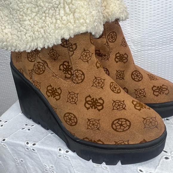 Guess Womens Tabloid Brown Wedges Ankle Boots Shoes 7 Medium - Picture 8 of 12